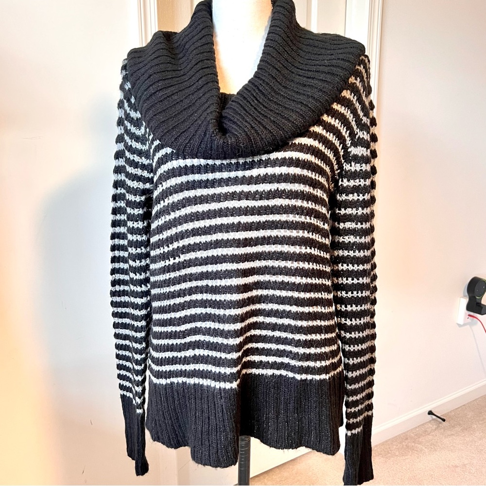 DKNY Jeans Striped Acrylic/Mohair Blend Cowl Neck Sweater—SZ. Large